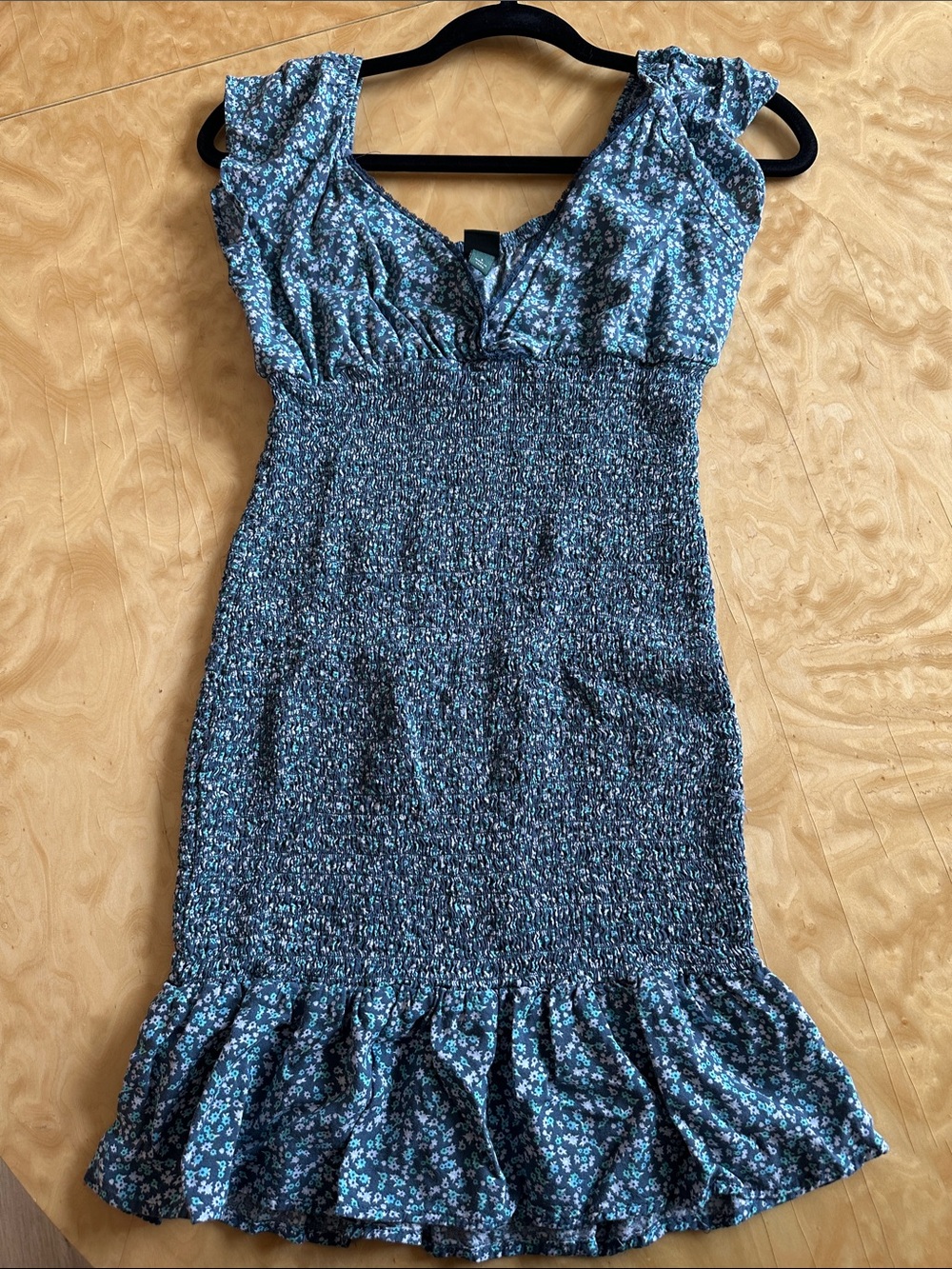 wild fable Teal Floral Smocked Mini Dress